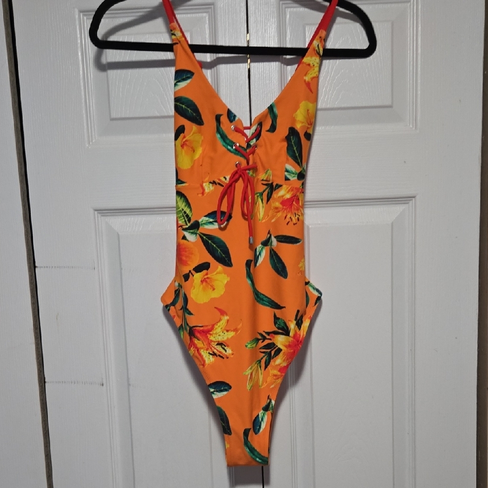 Cupshe Orange Floral One Piece Swimsuit